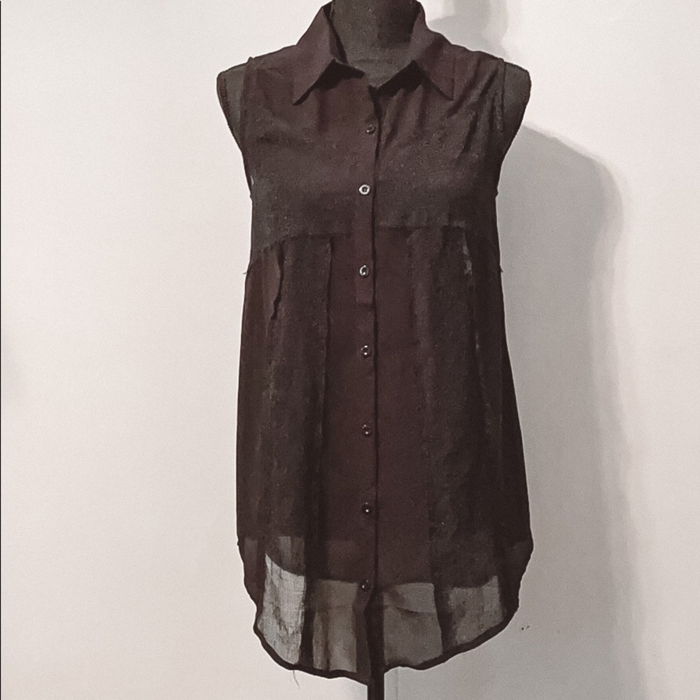 Esley Sheer Black Sleeveless Button-Up